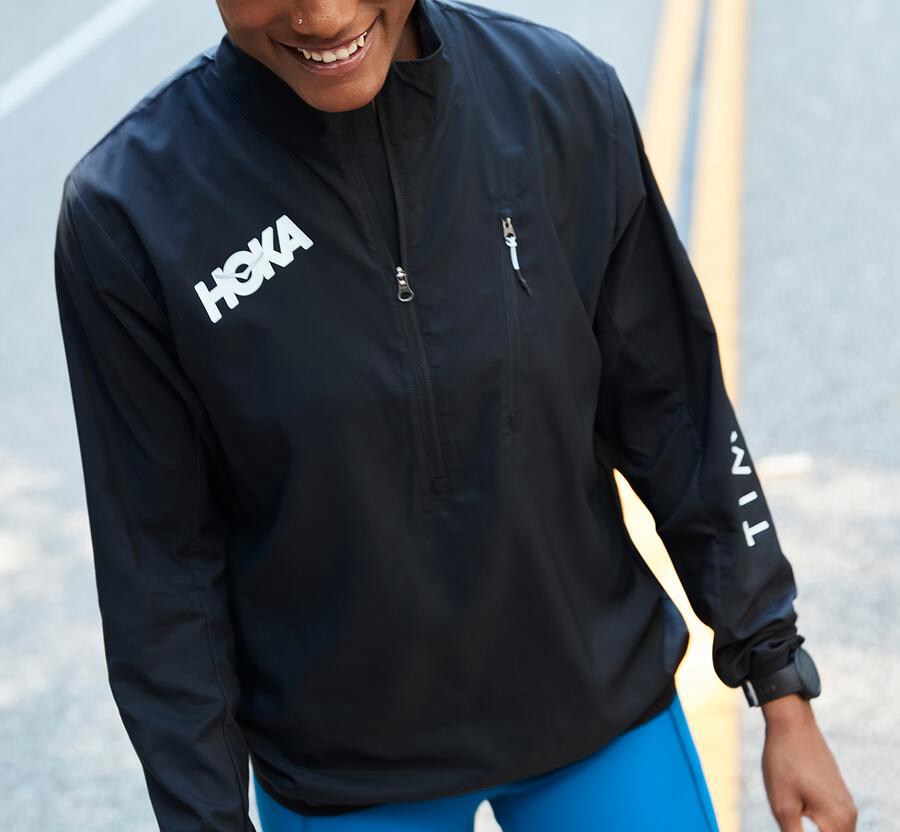 Hoka One One Jackets Womens Black - Wind-Resistant - 07152MBGX